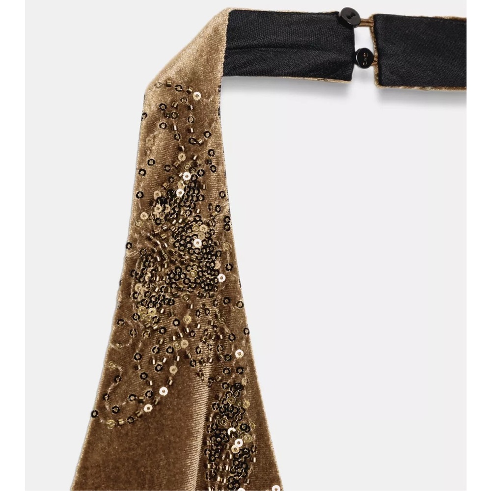 Zara NWT midi halter velvet and floral sequin dress - Picture 12 of 13